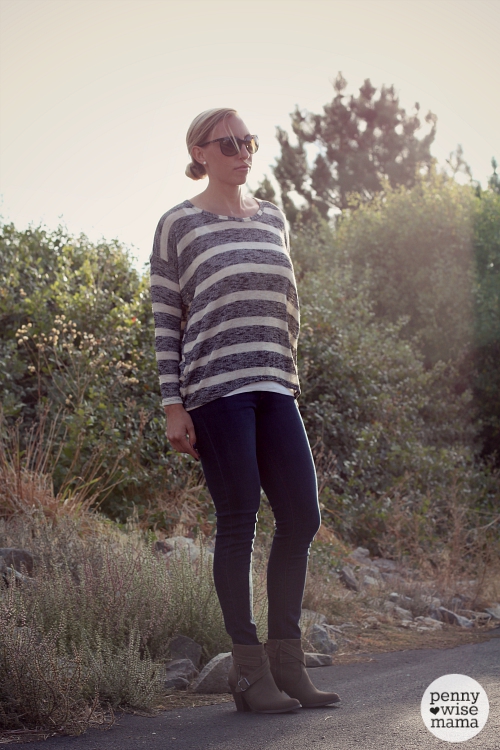 2015 Fall Fashion - loose sweater, skinny jeans & ankle boots
