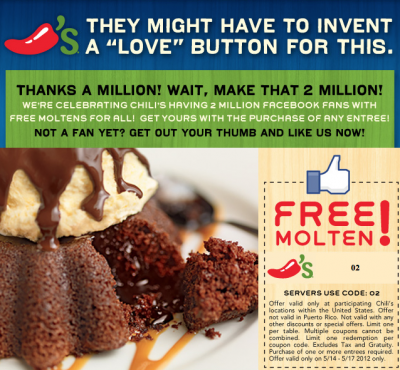 Chili's: FREE Molten Chocolate Cake! - The PennyWiseMama