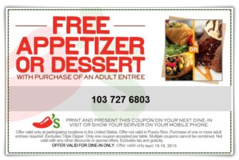 Chili’s: Free Appetizer or Dessert With Entree Purchase – The PennyWiseMama