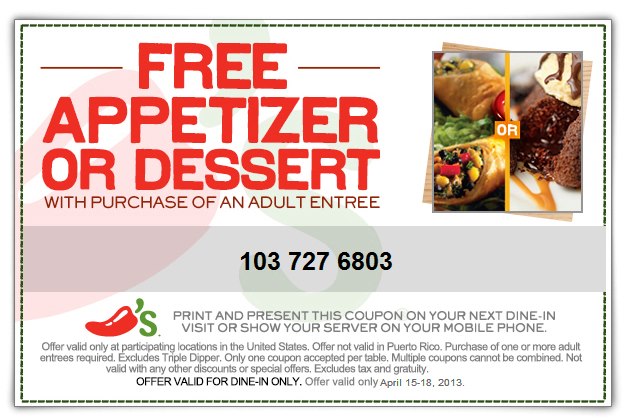 Chili's: Free Appetizer or Dessert With Entree Purchase ...