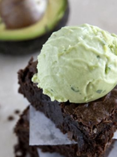 Avocado Chili Brownies Topped with Avocado Tequila Ice Cream