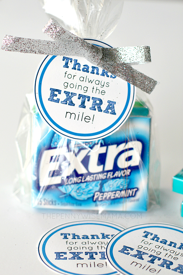 DIY Gift Idea with FREE printable gift tags - "Thanks for always going the EXTRA mile!" Makes a great teacher appreciation gift.