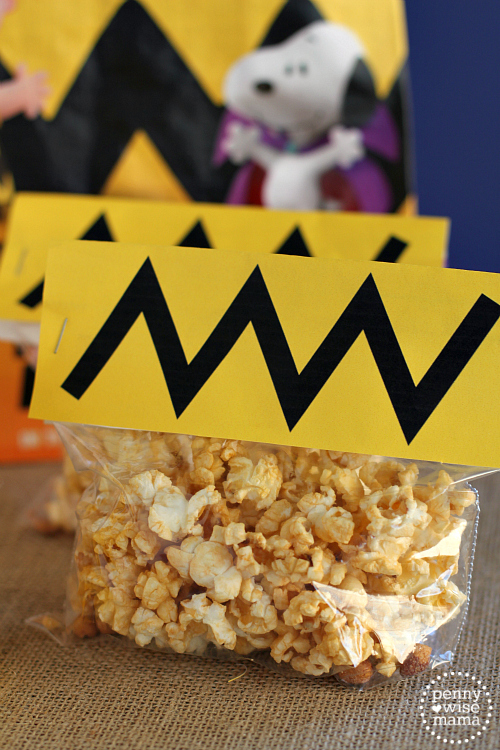 Charlie Brown Popcorn Treat Bags + free printable