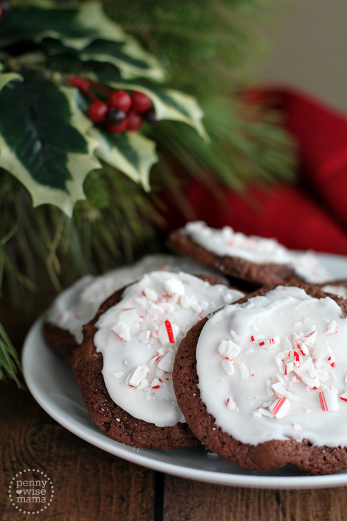 Peppermint Double Chocolate Chunk Cookies with Peppermint Glaze