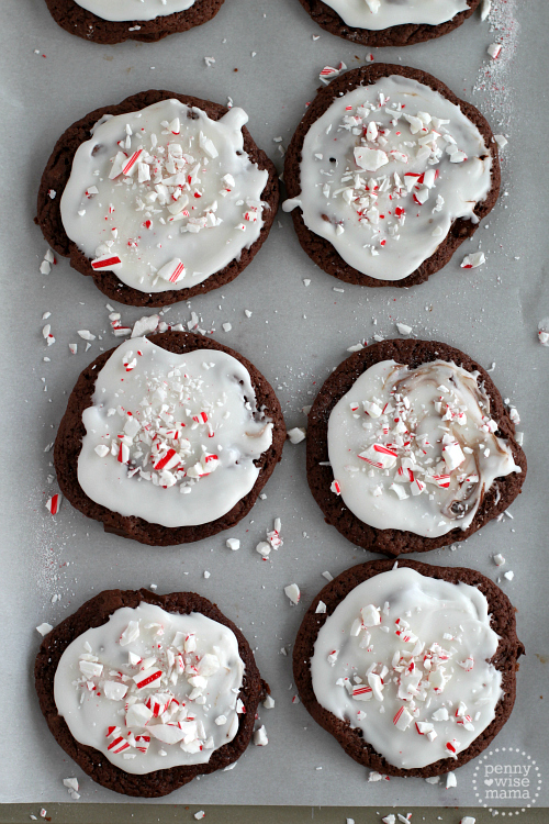 Peppermint Double Chocolate Chunk Cookies with Peppermint Glaze