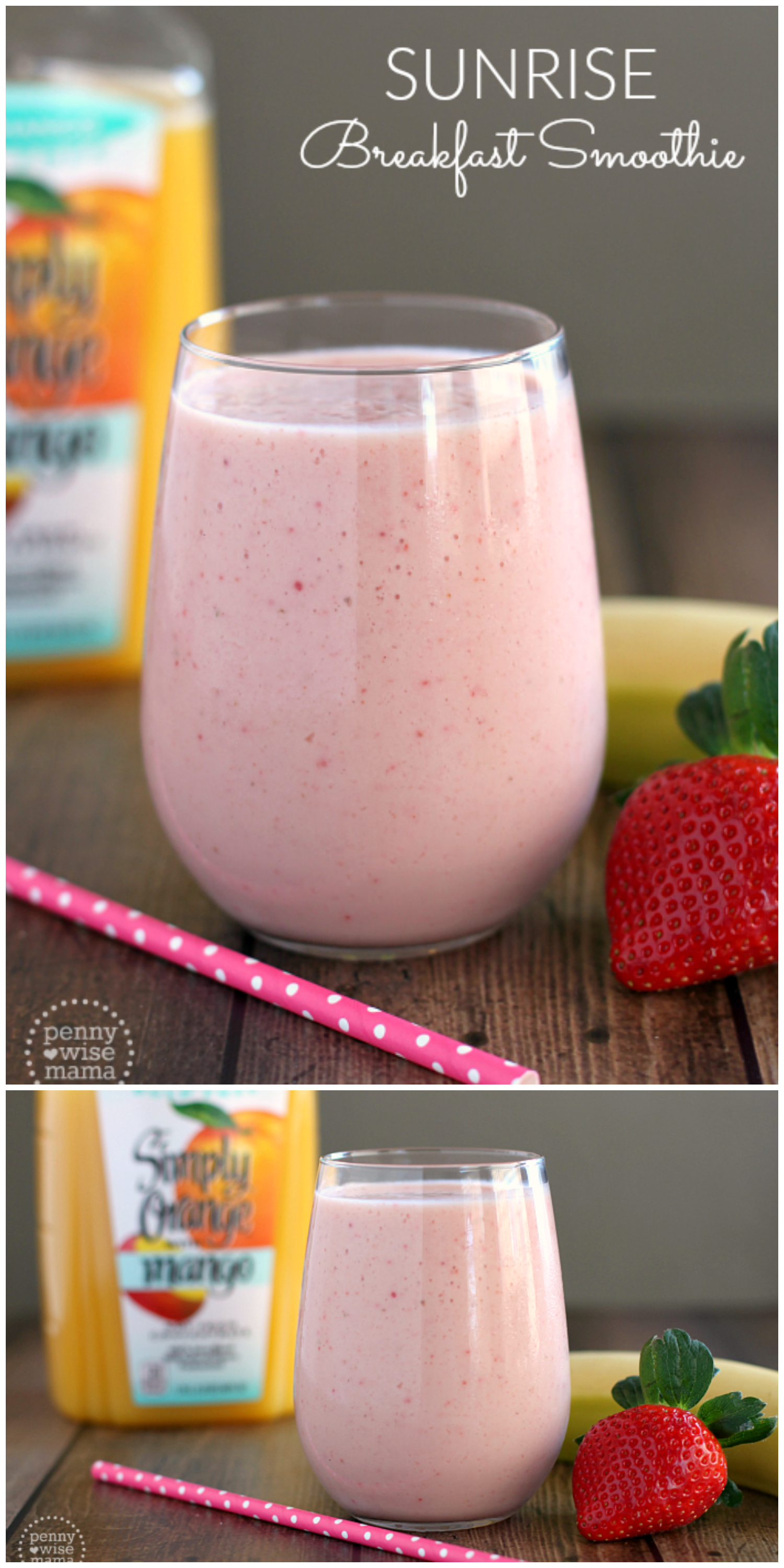 This Sunrise Breakfast Smoothie is satisfying and refreshing first thing in the morning. It's delicious and super easy to make. Perfect for busy mornings!