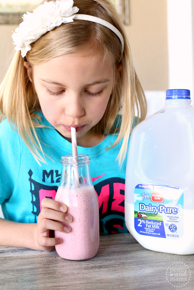 Strawberry Banana Smoothie featuring DairyPure brand milk