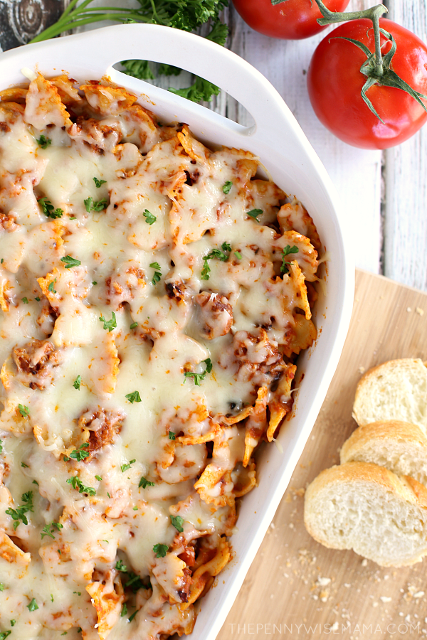 Cheesy Bowtie Pasta & Italian Sausage Bake - The PennyWiseMama