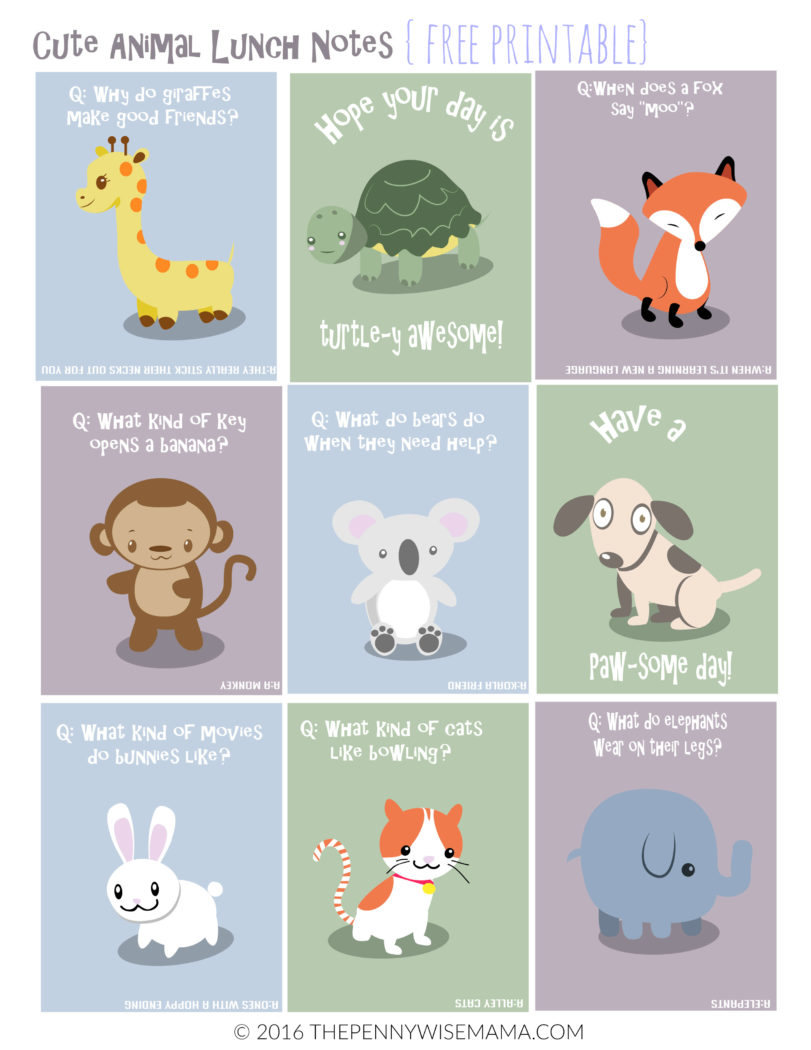 Cute Animal Lunch Box Notes - FREE printable!