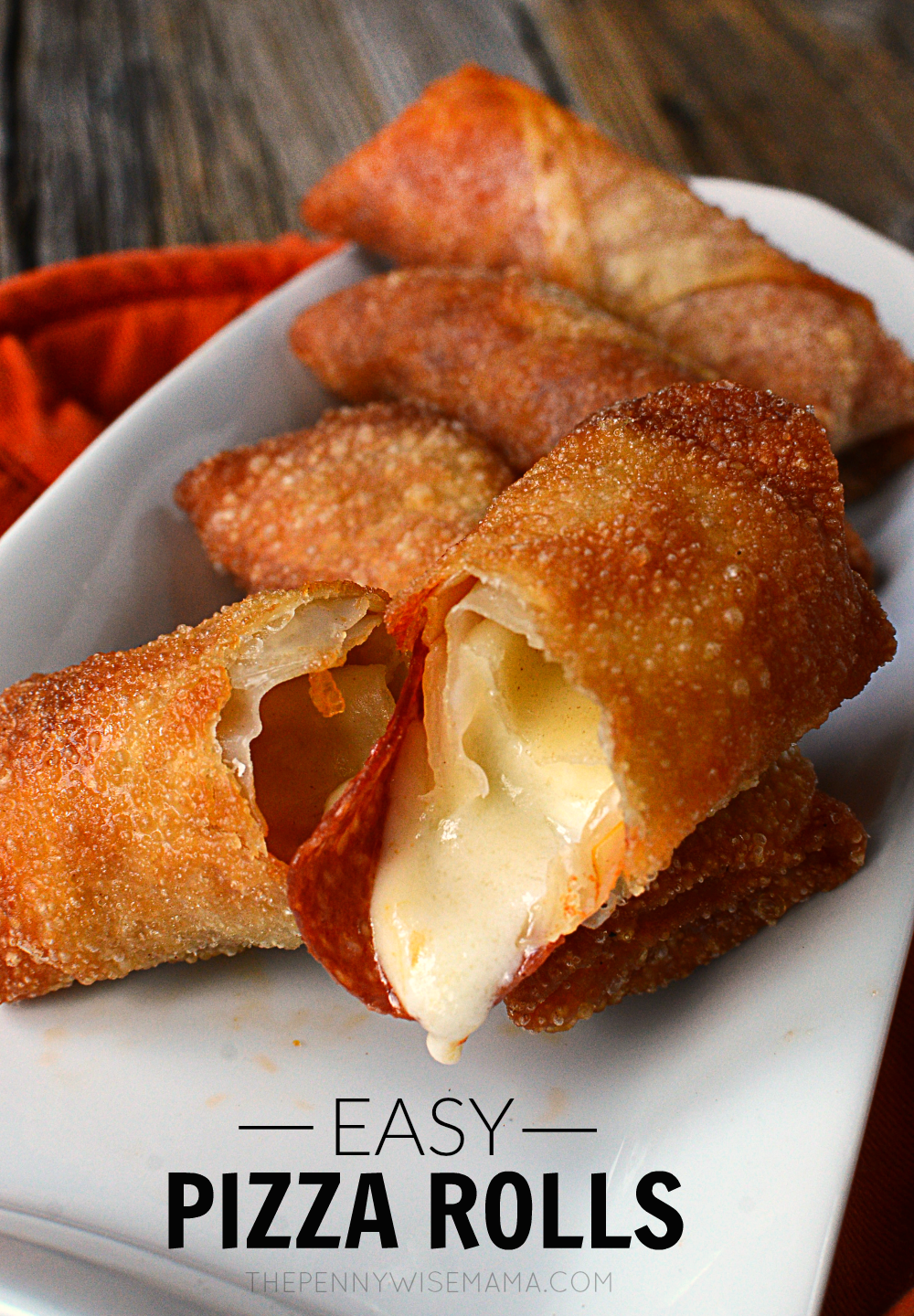 These homemade pizza rolls are delicious and simple to make. Cheesy, with pepperoni in a crispy egg roll wrapper — you can’t go wrong. Perfect for game day, parties, and potlucks, they are sure to be hit among both kids and adults.