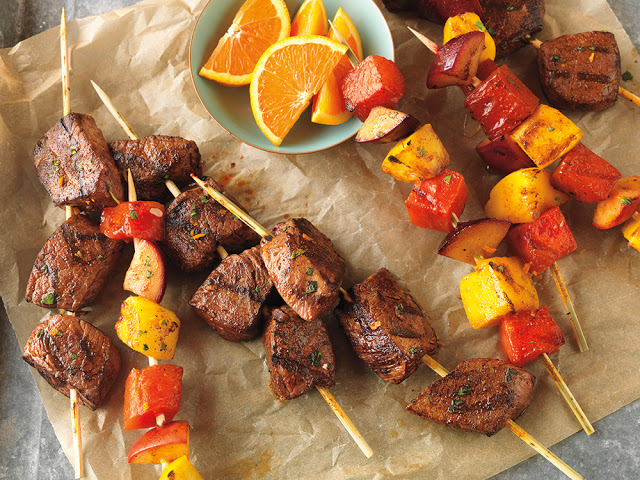 Citrus-Marinated Beef and Fruit Kabobs