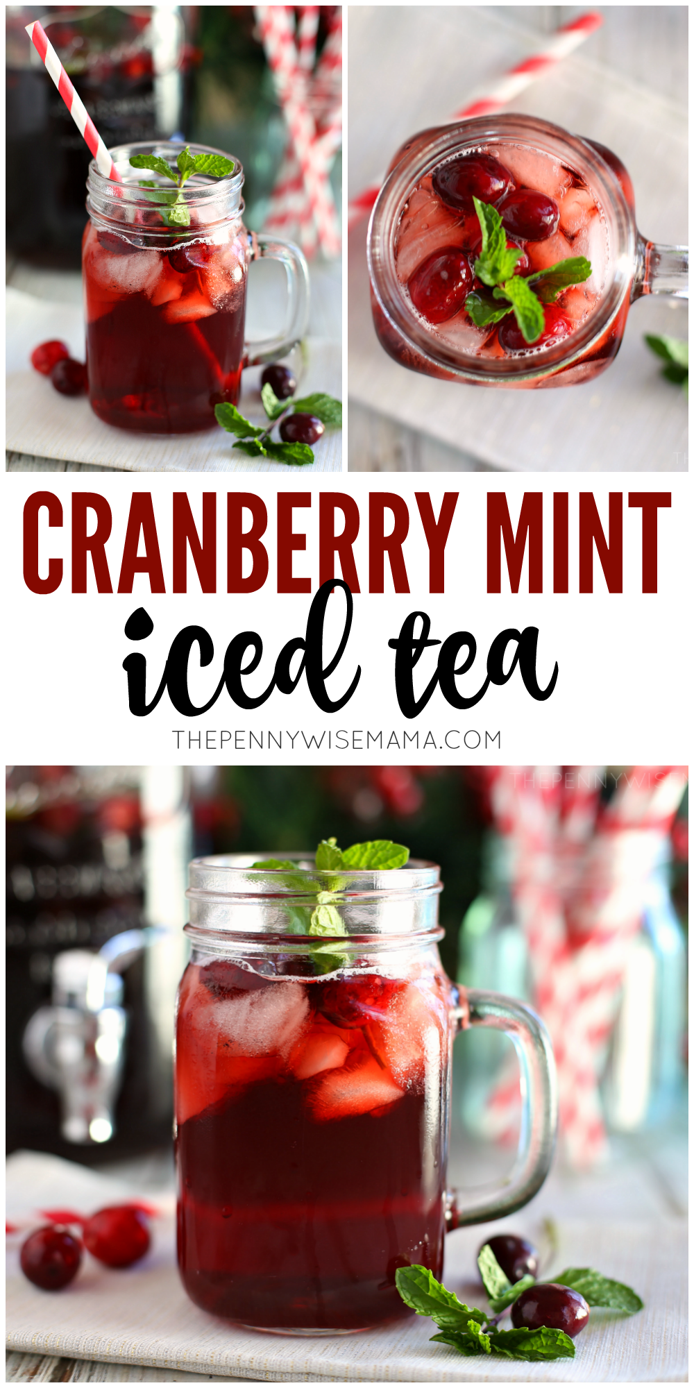 This Cranberry Mint Iced Tea is festive & delicious - perfect for the holidays! 