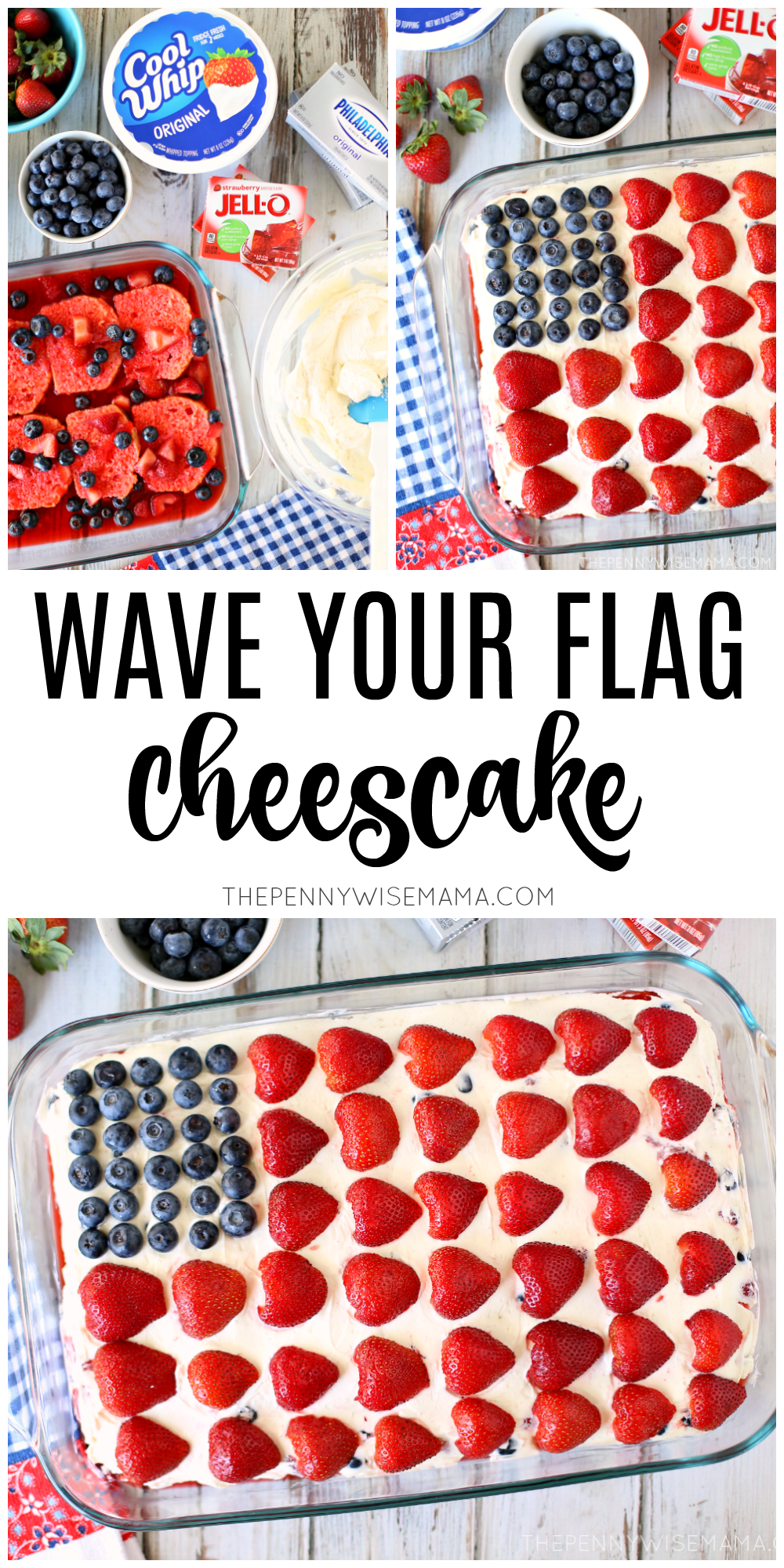 Wave Your Flag Cheesecake - perfect for the Fourth of July or any time you want to serve an all-American dessert that is red, white and cool! 