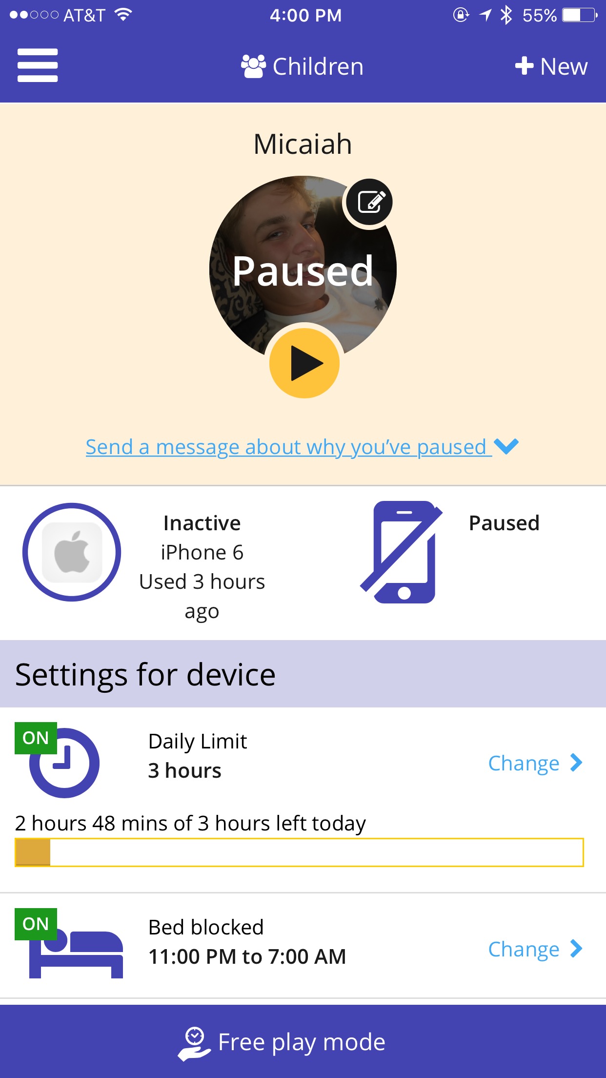Screen Time Instant Pause Feature