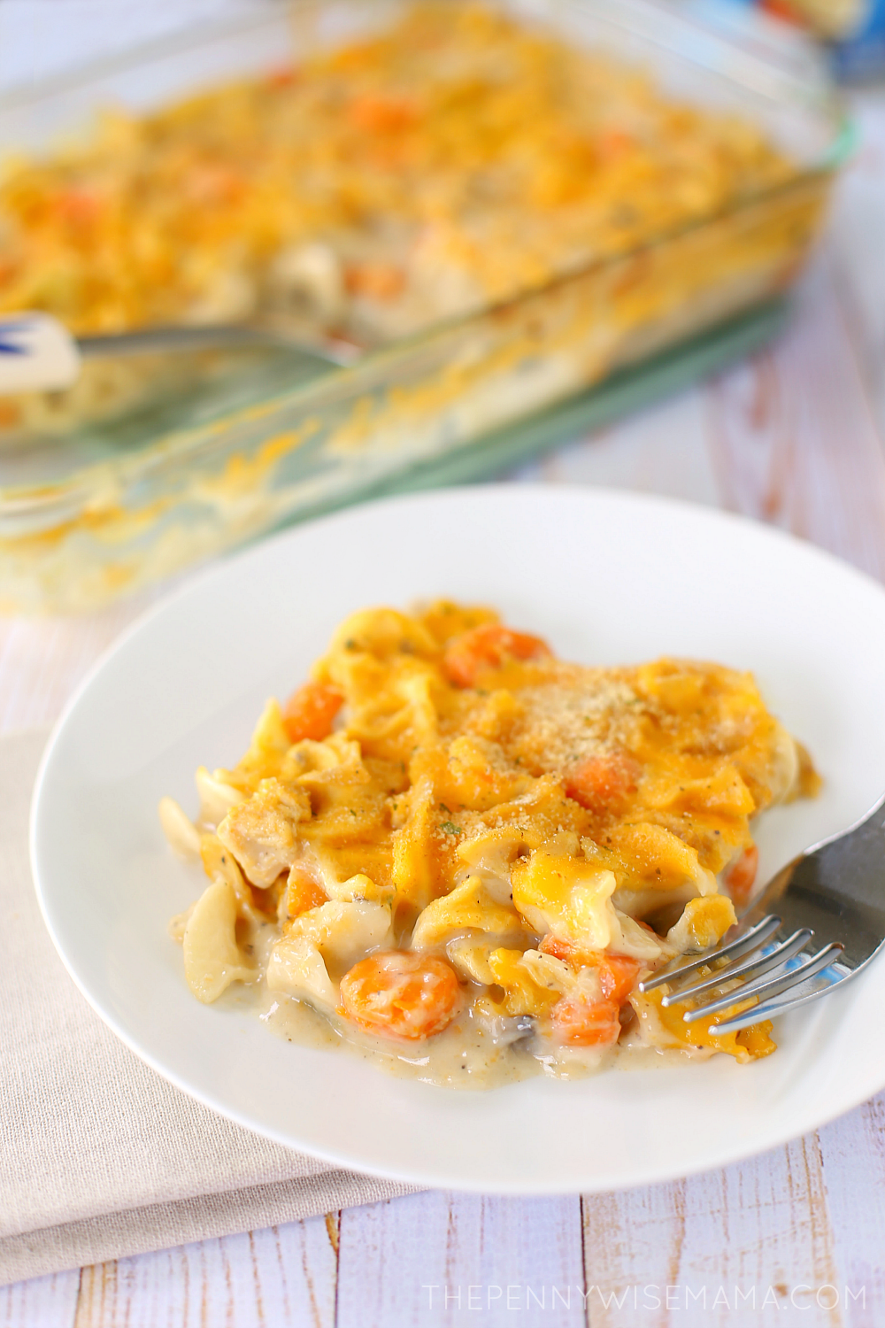 Cheesy Chicken Noodle Casserole - easy 20 min recipe that uses canned soup!
