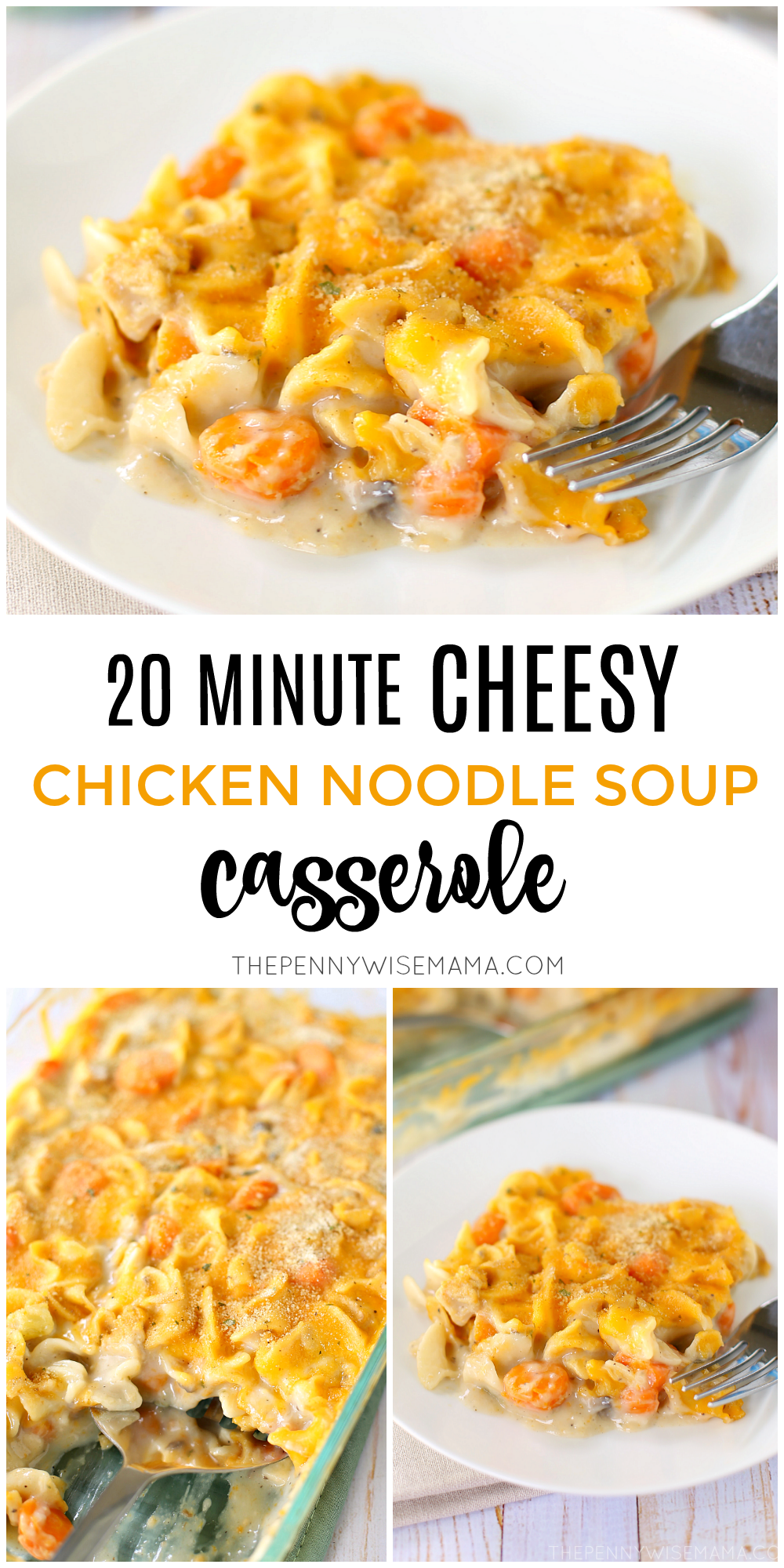 20 Minute Cheesy Chicken Noodle Soup Casserole - delicious, quick and easy recipe!