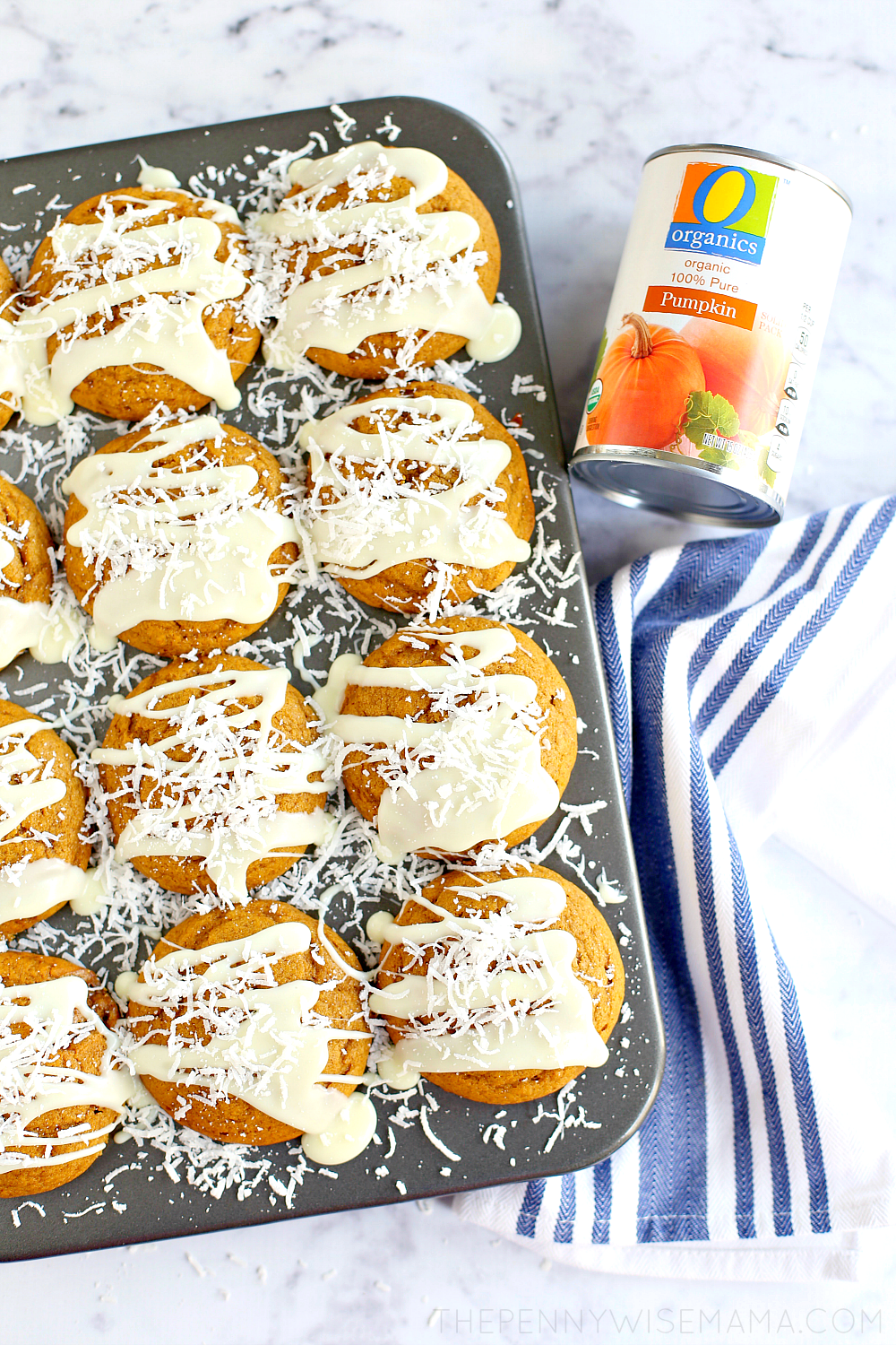 Coconut Pumpkin Muffins with a White Chocolate Glaze