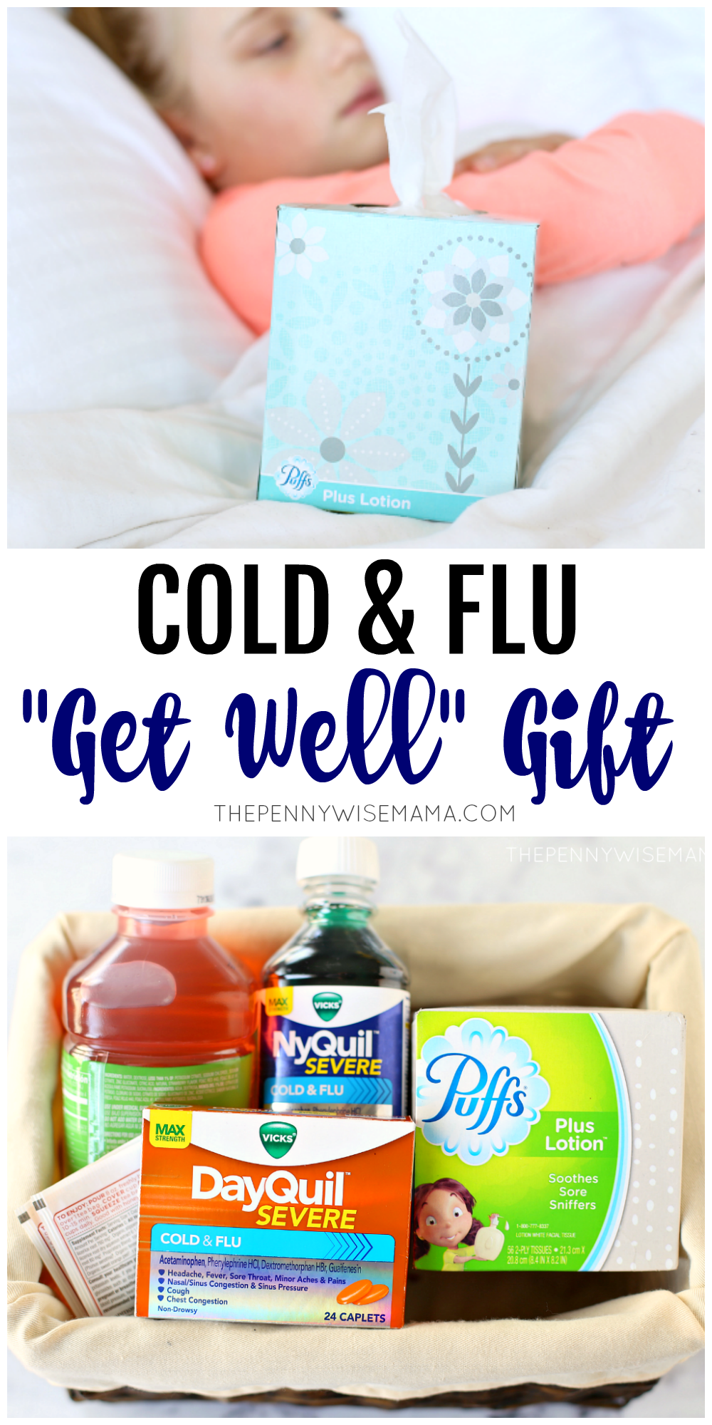 Cheer up your loved ones with this simple Flu "Get Well" Gift Idea featuring Puffs Plus Lotion facial tissues. 