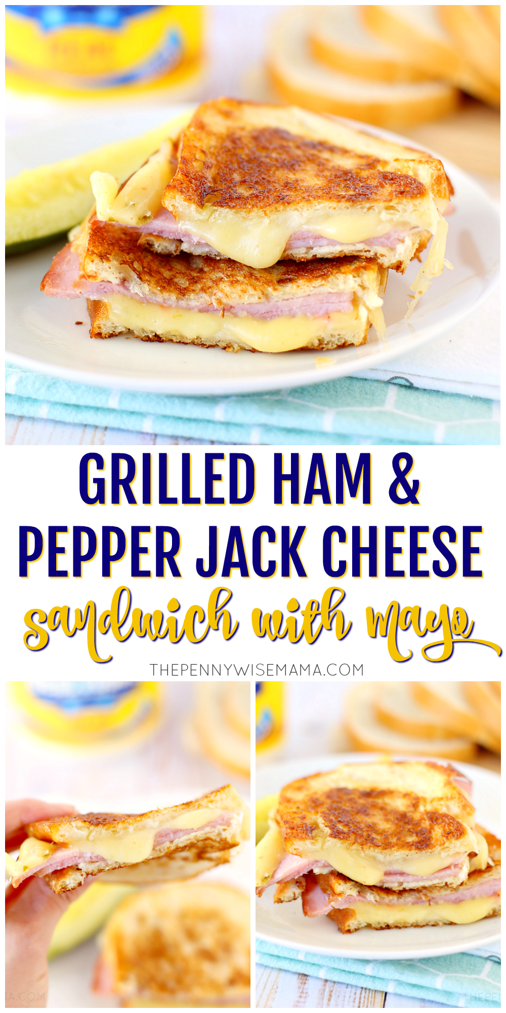 Grilled Ham & Pepper Jack Cheese Sandwich with Mayo - simple & delicious recipe using leftover ham! #ham #grilledcheese #recipes #easyrecipes