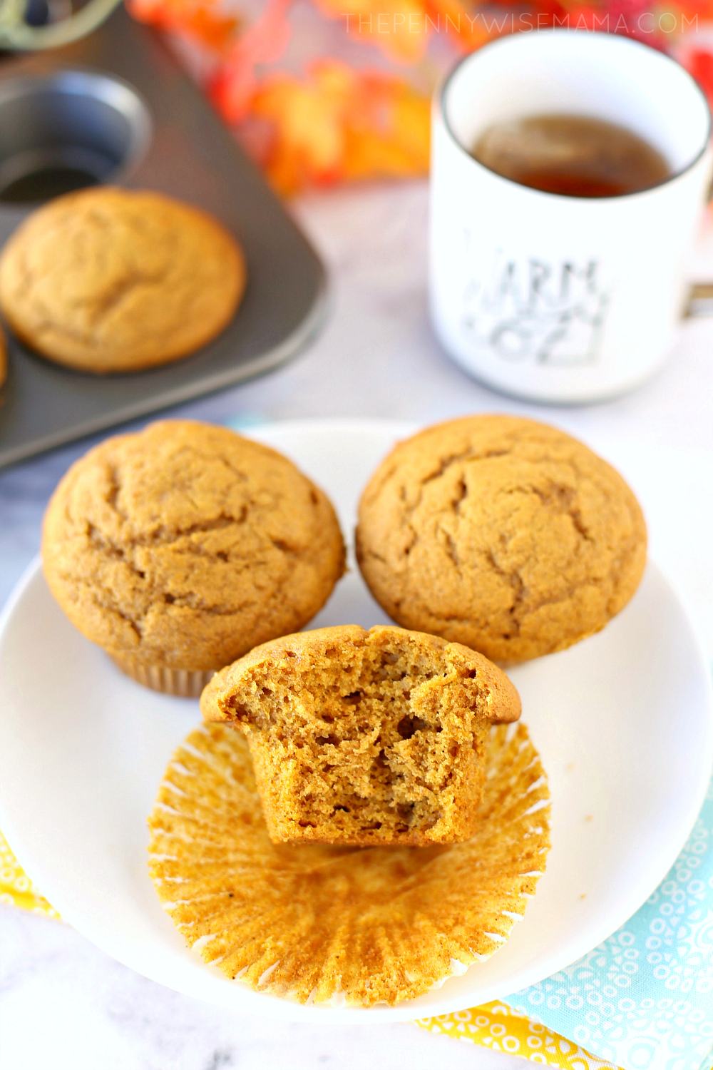 The BEST Pumpkin Muffin Recipe! Super moist and full of flavor - click to get the easy recipe!