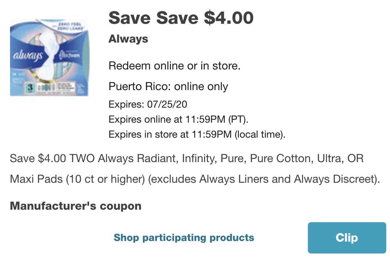 New $4 off Always coupon