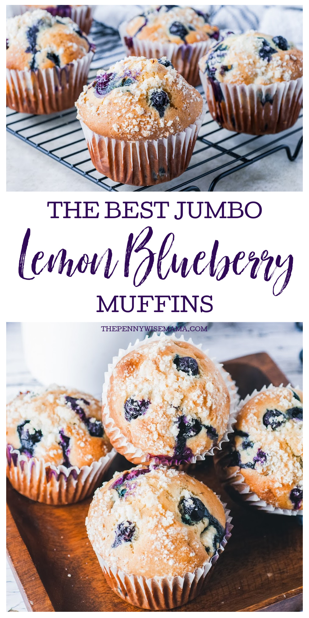 The best jumbo lemon blueberry muffins! Soft and moist with a zesty lemon crumble topping, they are delicious and full of flavor.