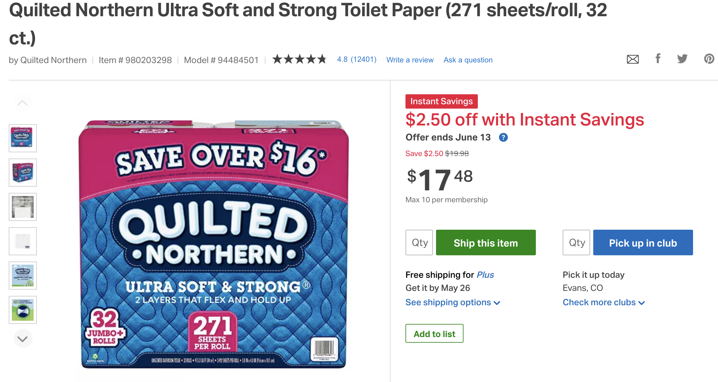 Quilted Northern Paper Sale at Sam's Club