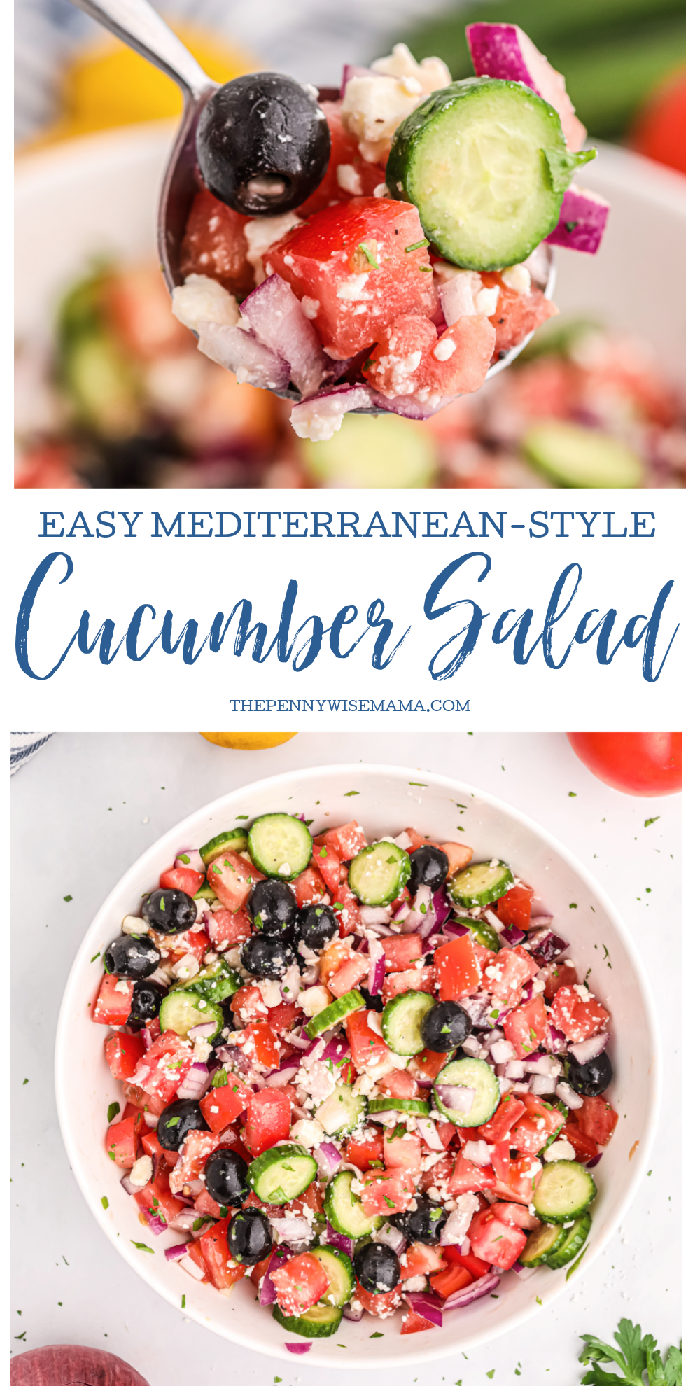 This Mediterranean-style cucumber salad is the perfect side dish for summer! Light, fresh, and full of flavor + low-carb and gluten-free, it’s a crowd favorite. Serve it at your next family get-together, potluck, or barbecue.