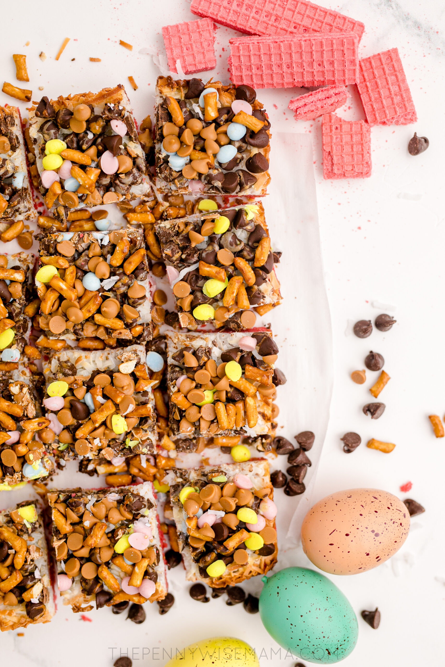 Easter Magic Cookie Bars Cut Into Squares